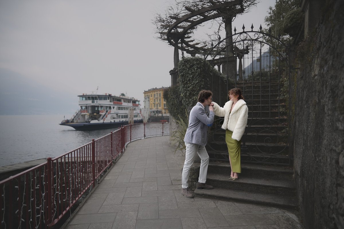 Marco and Giorgia during their engagement session in Varenna on Lake Como